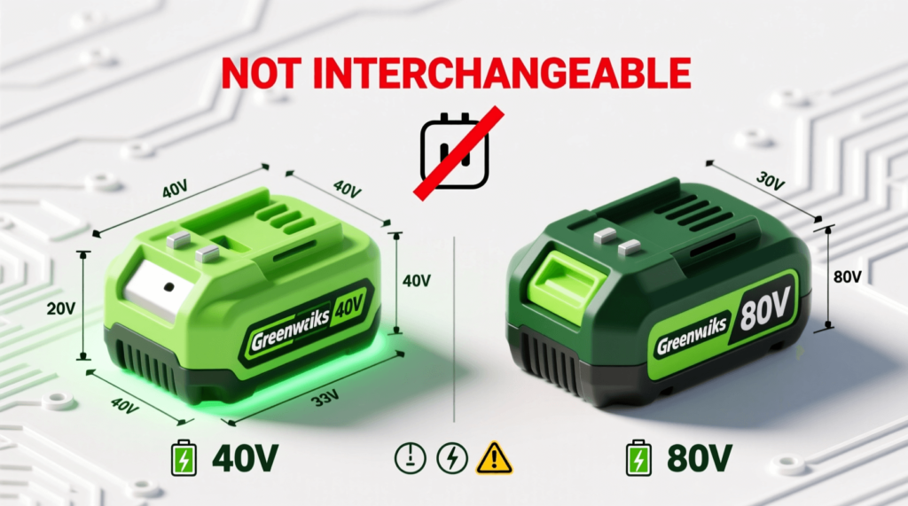 Greenworks 40V and 80V batteries are not interchangeable